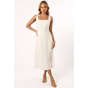 Petal + Pup White Laurel Midi Dress Bow Tie Strap & Slide Slit Sz 12